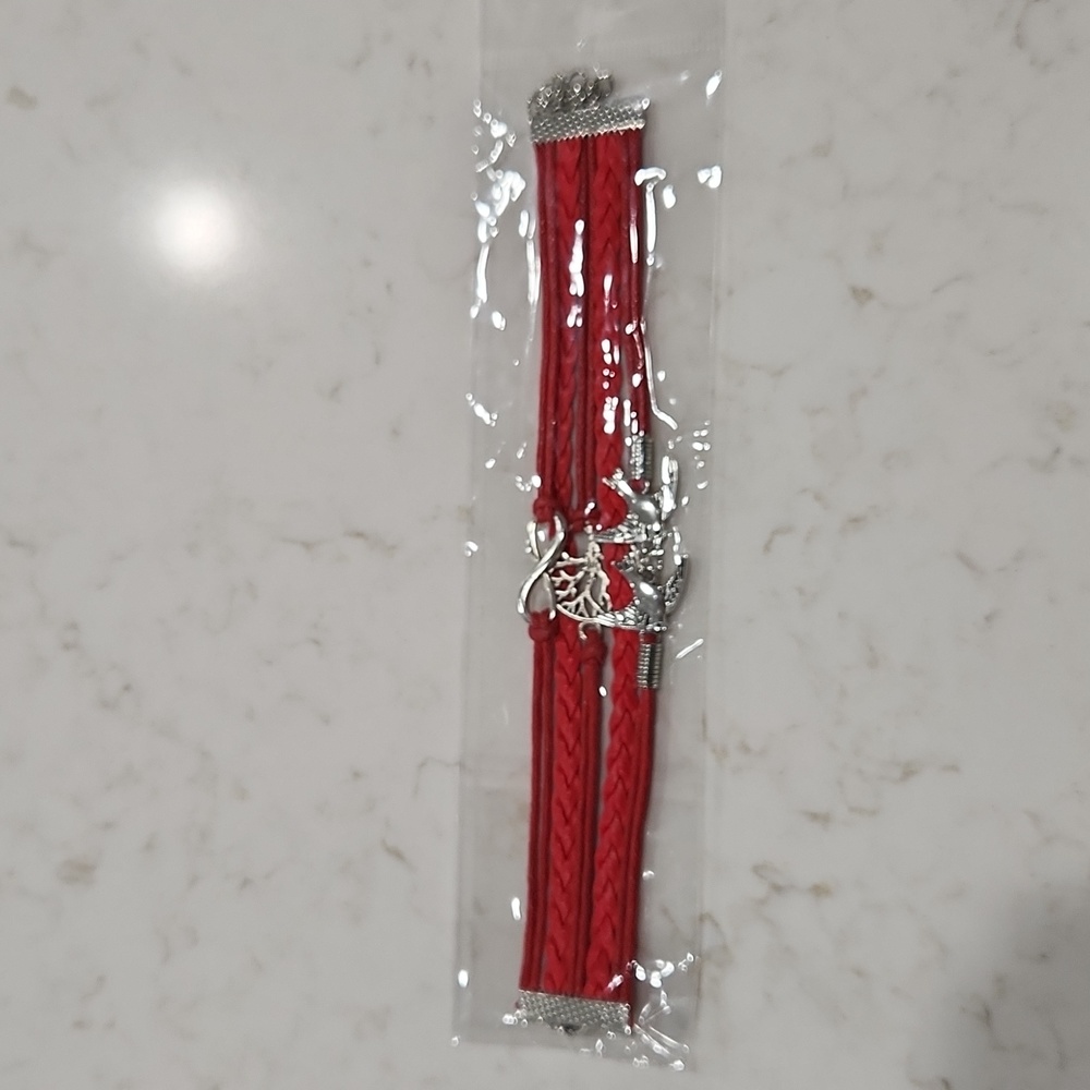 🔵 Red Bracelet With Birds & Tree